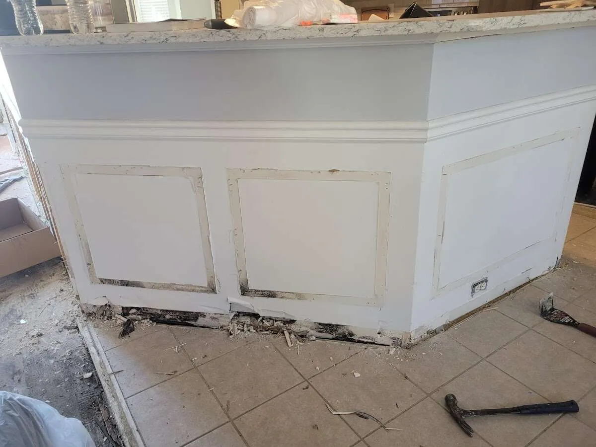 Water damage and mold on kitchen during Storm Damage Restoration in Nelson